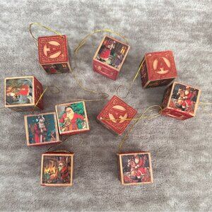 Vintage Santa Letter Wood Block Ornaments Set of 10